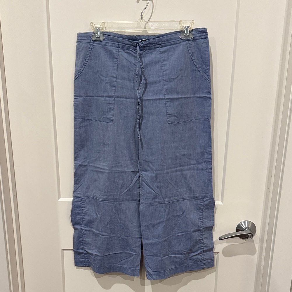 Women's Blue BE PRESENT YOGA CROP CAPRI PANT LEGGING SIDE SLIT VERY RARE Pockets